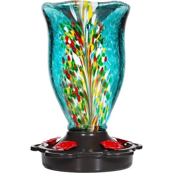 Hummingbird Feeders for Outdoors with Ant Guard, Blown Glass Hummingbird - Picture 7 of 7